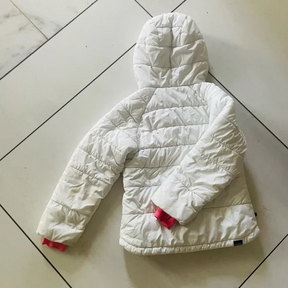 White Hooded Puffer Jacket with Pink Accents - Picture 2 of 2